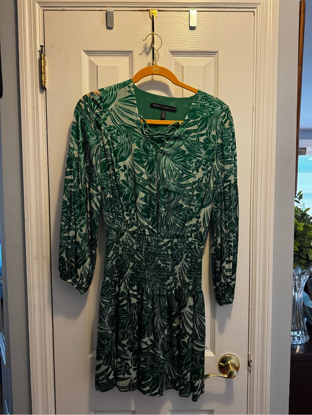 White House Black Market XXS Green Floral Long-Sleeve Women's Dress